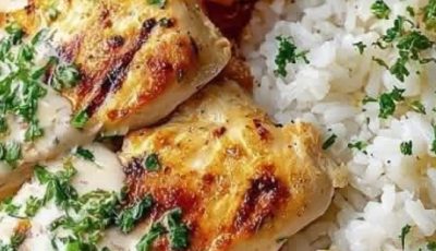 Ultimate Creamy Lemon Grilled Chicken Bowl with Garlic Potatoes & Herb Rice