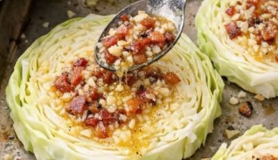 Roasted Cabbage Steaks with Cheese & Spices