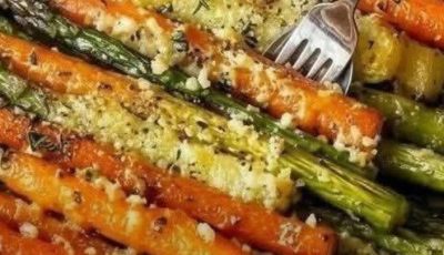 Garlic Parmesan Roasted Carrots & Asparagus